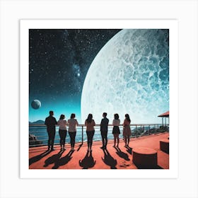 People Standing In Front Of The Moon Art Print