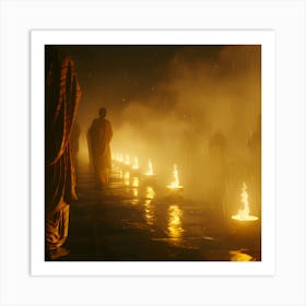 Buddhist Monks In The Rain Art Print