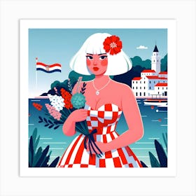 Croatian Girl with Dress and White Hair Art Print