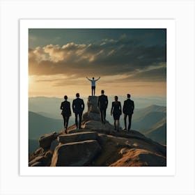 Business People Standing On Top Of Mountain 1 Art Print