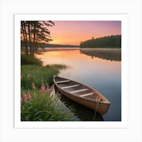 Canoe On Lake Art Print