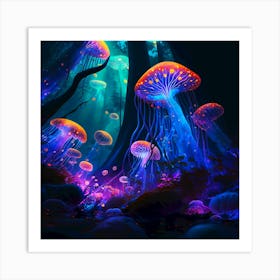 Jellyfish In The Forest 1 Art Print