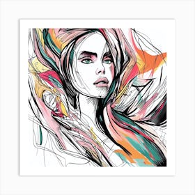 Abstract Painting of Beautiful Woman Lines Art Print