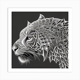 Tiger Head Black and White Art Print