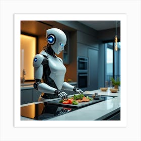 Flux Dev A Futuristic Sleek And Silver Robot With Glowing Blue 1 Art Print