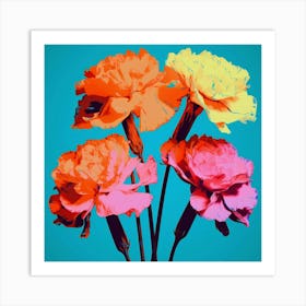 Andy Warhol Style Pop Art Flowers Carnation 4 Square Art Print