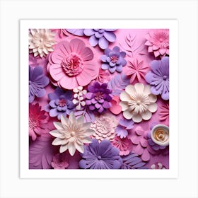 Paper Flowers On Pink Background Art Print