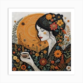 Woman With A Cup Of Tea Art Print