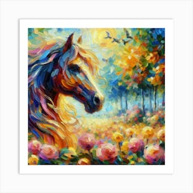 Horse Head In The Field Impressionism Art Print