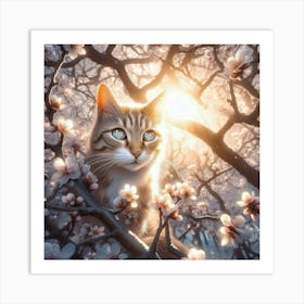 Cat In Cherry Blossoms Art Print