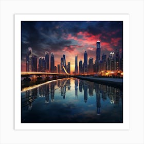 Dubai Skyline At Sunset Art Print