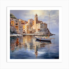 Golden Glow in Portofino: Coastal Impressions Art Print