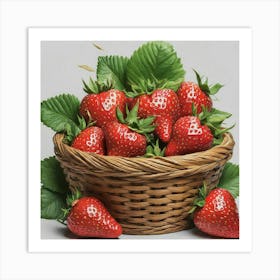 Strawberries In Wicker Basket Art Print