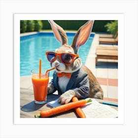 Rabbit Drinking Orange Juice 2 Art Print