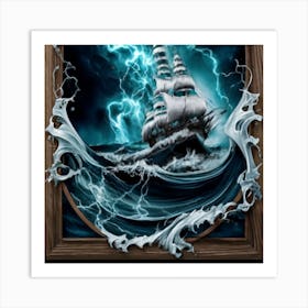 Ocean Storm With Large Clouds And Lightning 11 Art Print