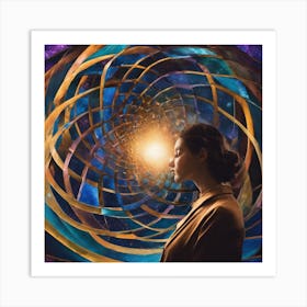 Woman In Front Of A Spiral Art Print