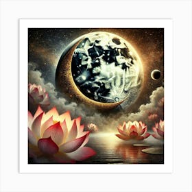 Moon And Lotus 2 Art Print