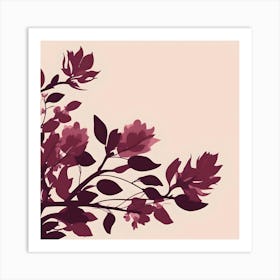 Burgundy Branches and Leaves on Beige Background Art Print