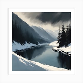 A Scottish Winter Landscape, A Dark Sky Art Print