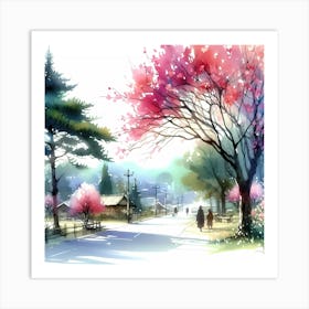 Watercolor Of Cherry Blossoms Art Print