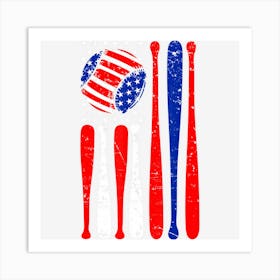 Trending Baseball Player Usa American Flag 4th Of July Art Print