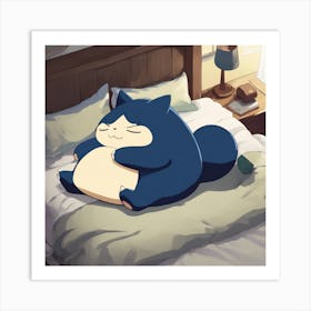 Cute Cat Sleeping In Bed Art Print