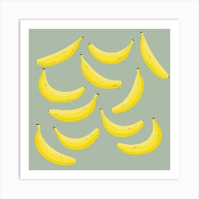 Yellow Bananas on Sage Green Background Art Print