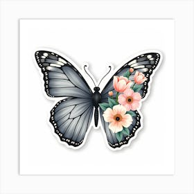 Butterfly With Flowers Art Print