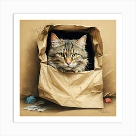 Cat In A Bag 3 Art Print