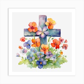 Cross With Pansies Art Print