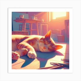 Cat Sleeping In The Sun Art Print
