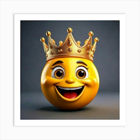 Firefly 3d Smiley Face Emoji With Gold Crown On Gray Background 43419 Art Print