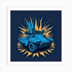 Car Blue Artwork Of Graphic Design Flat (120) Art Print