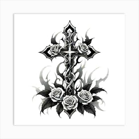 Cross With Roses 1 Art Print