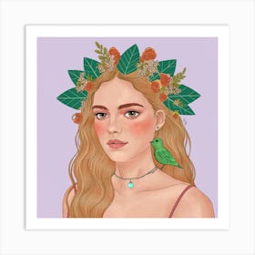 Girl With Flower Crown Art Print