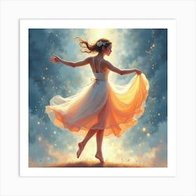 Watercolor Dancer With Magical Sparkling Mist 1 Art Print