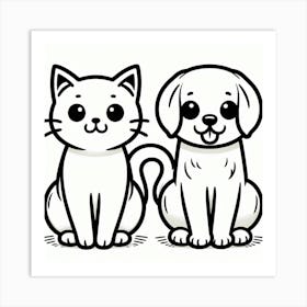 Line Art cat and dog Art Print