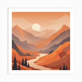 Misty mountains background in orange tone 64 Art Print