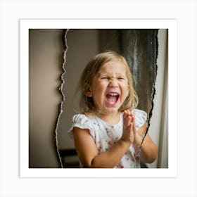 Little Girl Laughing In Mirror Art Print