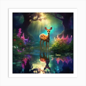 Fallow Deer Fawn with Woodland Flowers Art Print