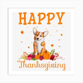 Retro Welsh Corgi Happy Thanksgiving Matching Family Pajamas Art Print