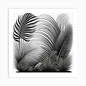 Black And White Tropical Leaves 2 Art Print