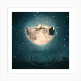 Woman Laying On The Moon Art Print