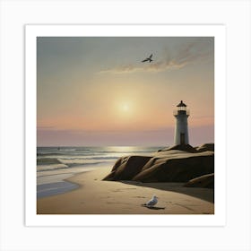 Lighthouse At Sunset 3 Art Print