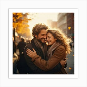 Couple Hugging In Autumn Art Print