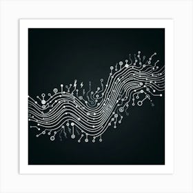 Abstract Electronic Wave On Black Background Art Print