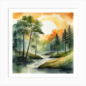 Default Abstract Water Color Illustration Of A Landscape Risin 1 Art Print