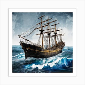 Pirate Ship In Rough Seas Art Print