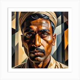 Serious Mature Indian Man Cubism Style Art Print