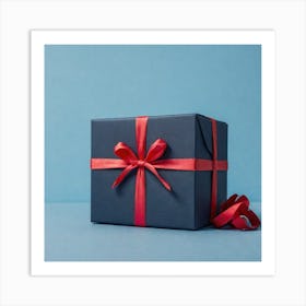 Gift Box On Blue Background 3 Art Print